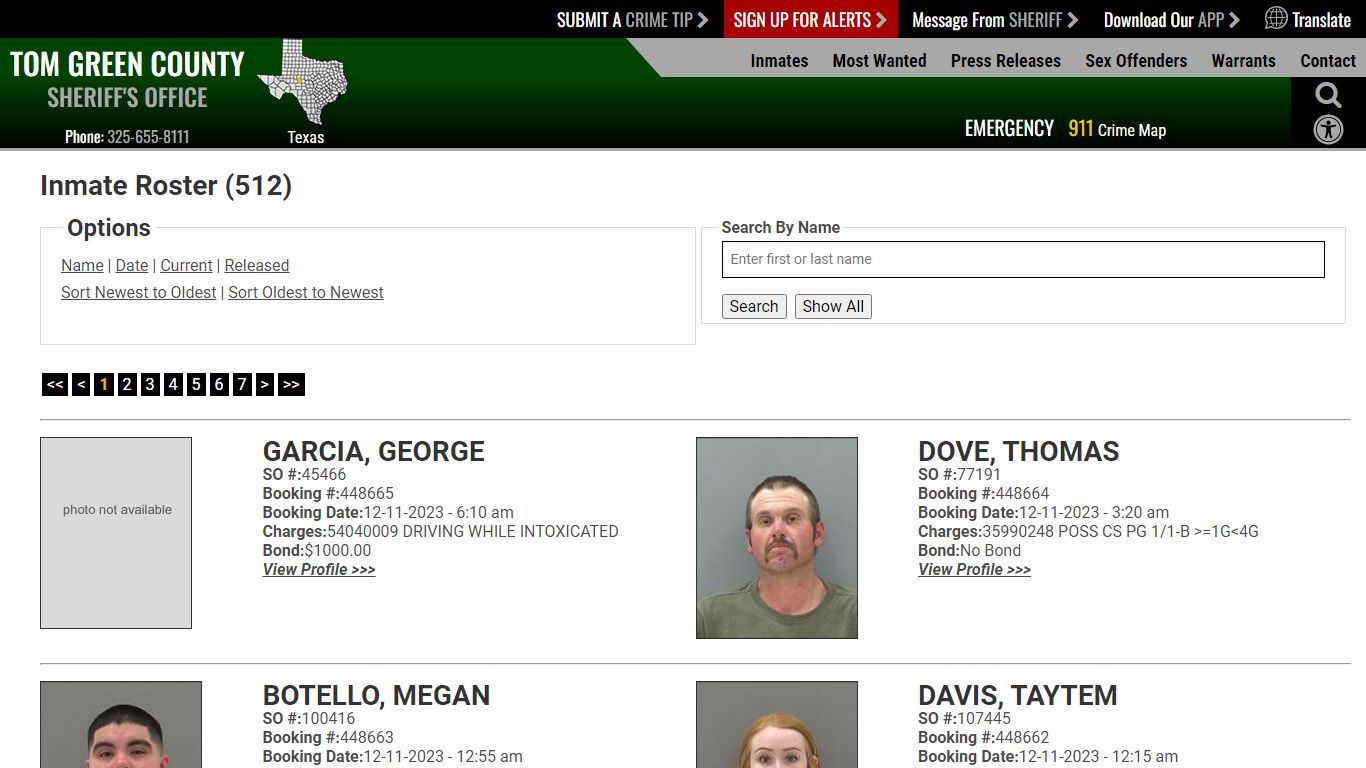 Inmate Roster (500) - Tom Green County Sheriff
